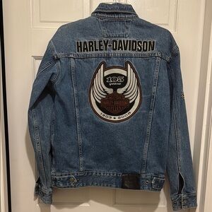 Vintage Harley Davidson Motorcycle 105th Anniversary Denim Jean Jacket Size S